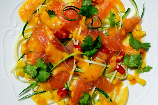 Ceviche con Salmone Affumicato, Pesche e Aji Amarillo