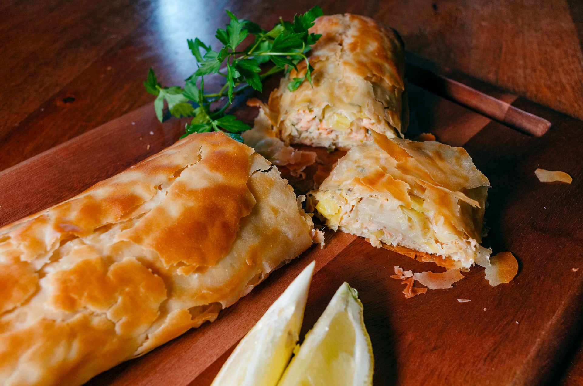 Strudel salato al salmone affumicato e porro