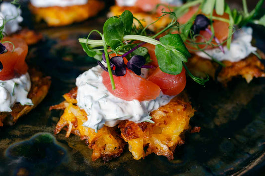 Rösti zucca e patate con salmone affumicato